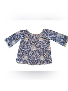 SJS Casual Floral Summer Tunic Top Womens Medium Elastic Neckline & Bell Sleeves